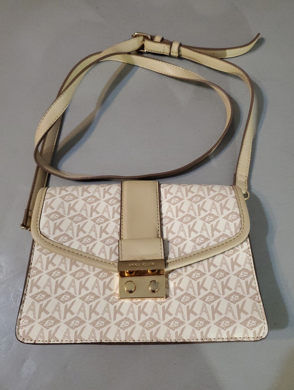 Anne Klein Women's Small Monogram Cream Crossbody Handbag
